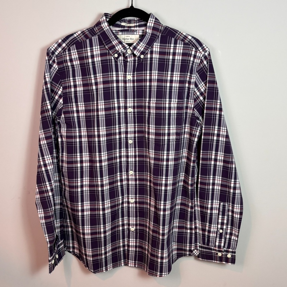 NEW Hawker Rye Mens Blue Plaid Cotton Blend Button up Shirt size MED Reg NWT